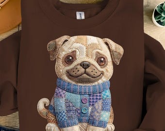 Pug Puppy PNG | Faux Patchwork Pug Dog Clipart | Cute Pug Digital Download | Printable Dog PNG | Dog Sublimation Design