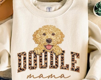 Goldendoodle Mama PNG | Goldendoodle Dog Mom Shirt Design | Leopard Print Faux Embroidery | Dog Mom Gift | Sublimation Download