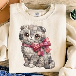Scottish Fold Cat PNG | Faux Patchwork Cat Clipart | Printable Digital Download