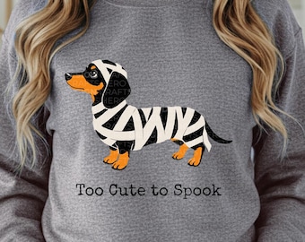 Too Cute to Spook Dachshund PNG | Cute Halloween Mummy Doxie Design | Funny Puppy Costume Graphic | Sublimation Download