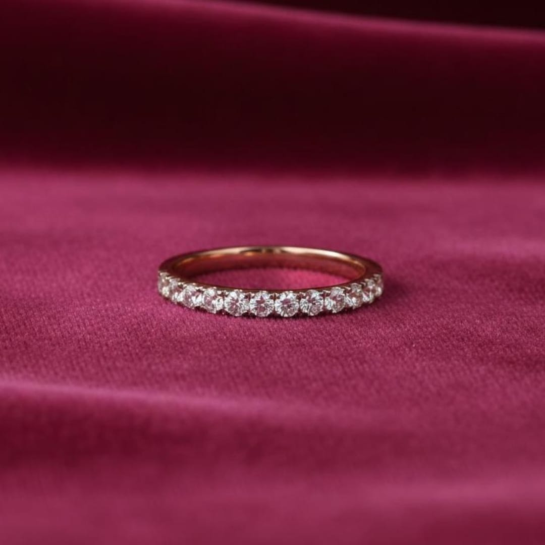 Round Cut Moissanite Half Eternity Band in 14K Yellow Gold - Minimalist ...