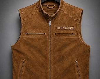 Men's Brown Leather Motorcycle Vest | Vintage Biker Waistcoat, Cafe Racer Style