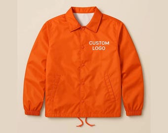Custom Logo Men's Waterproof Orange Coach Jacket Windbreaker Lightweight Outdoor Sportswear For Team Branding