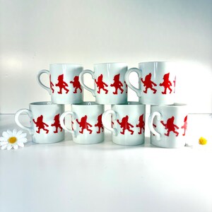 Vintage Swedish 1970s Glögg Mugs Set of 7 – Red Gnome Pixie Elves, Scandinavian Holiday Cups, Rare Nordic Kitchenware