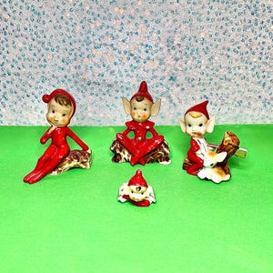 Vintage Pixie Elf Figurines – 4 Piece Set, Made in Japan, Mid-Century Christmas Decor