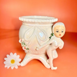 Vintage Lefton Pixie Elf Planter — Spring Collectible Decor