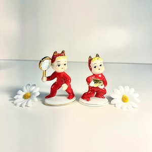 Vintage Lefton Devil Pixie Elf Figurine Sports Pair, Foot