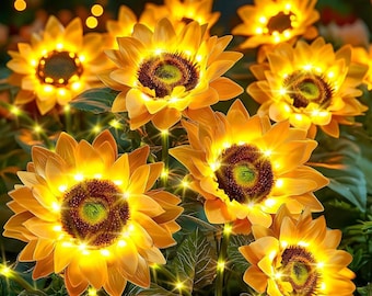 Solar Sunflower Lights Outdoor - 3-Pack wasserdichte Gartenleuchten, dekorativer Hof & Gehweg