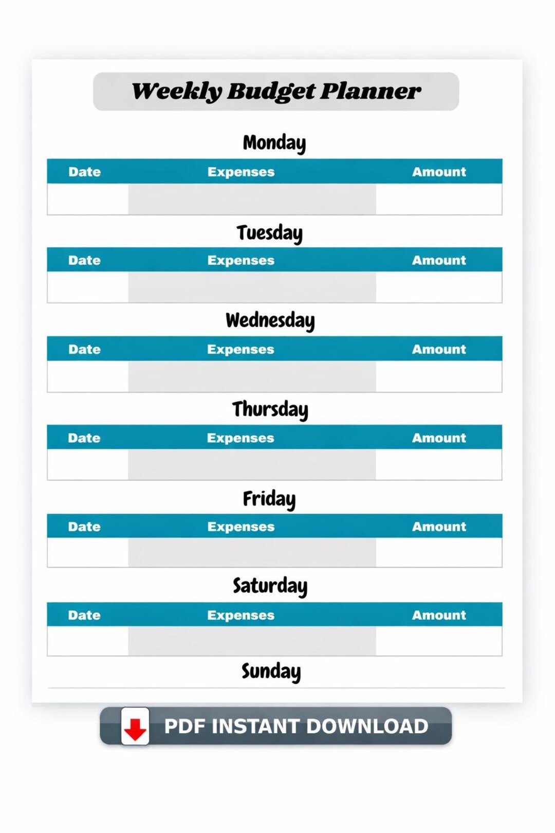 Weekly Balance Check Planner Weekly Budget Planner Printable | Daily Expense Tracker | Money Tracker ...
