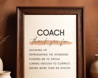 Bedankt coach afdrukbare muurkunst | Cadeau coachwaardering | Direct downloaden