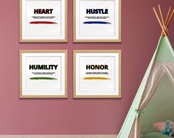 Pijlers mentaliteit jeugdatleet | Afdrukbare set motiverende sport slaapkamer muurkunst | Direct downloaden