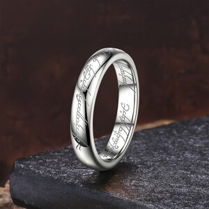 Anillo de boda con texto de elfo mágico, elige el anillo adecuado, anillo élfico CTR, joyería élfica misteriosa, anillo personalizado de plata de 4 mm