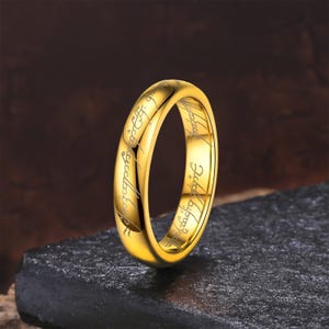 Magical Elf Text Wedding Ring, Choose The Right Ring, CTR Elvish Ring, Mysterious Elf Jewelry, Custom Ring 4mm Gold
