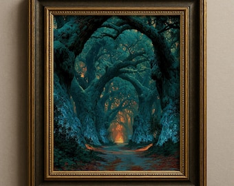 Enchanted Forest Art, Fairy Woodland Path Print, Mystical Nature Landscape, Fantasy Decor