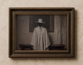 Ghost Art Of Man In Hat, Gothic Surreal Print, Spooky Horror Decor