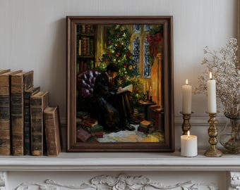 Young Wizard Christmas Art, Magic Reader Xmas Print, Dark Academia Gothmas Decor