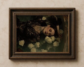 Pre-Raphaelite Art Print, Gothic Woman With Roses Painting, Vintage Fantasy Decor