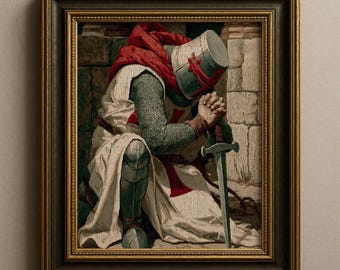 Art de chevalier croisé, tapisserie murale templière, décoration médiévale de guerrier chrétien