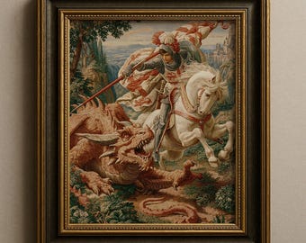 St George And The Dragon Christian Wall Art, Legend Tapestry Print, Medieval Decor