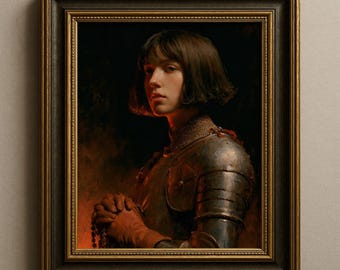 Joan Of Arc Art, St Joan Painting Print, Female Knight With Rosary, Religious Decor