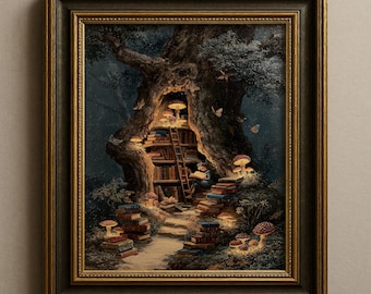 Fairy Library Wall Art, Fairytale Book Print, Dark Academia Enchanted Book Nook Decor