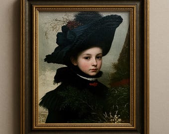 Goth Girl Gothic Portrait Print, Gothmas Christmas Wall Art, Dark Academia Decor