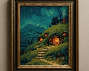 Cozy Shire Cottage Wall Art, Whimsical Cottagecore Print, Fantasy Book Decor
