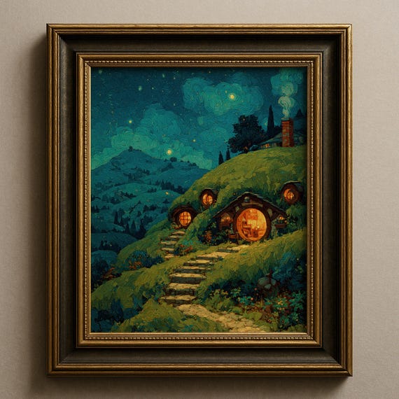 Cozy Shire Cottage Wall Art, Whimsical Cottagecore Print, Fantasy Book Decor