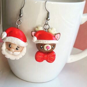 Santa and his reindeer rudolph earrings for christmas