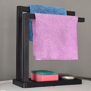 Organizador minimalista para pia de cozinha – Porta-esponja com escorredor + suporte duplo para pano de prato | Design moderno, compacto e resistente a mofo