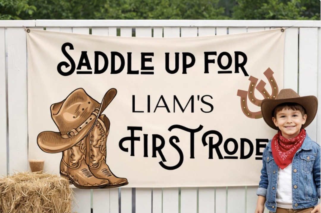 First Rodeo Paper Banner Saddle up for My First Rodeo Banner | Cowboy Birthday Banner | Editable ...