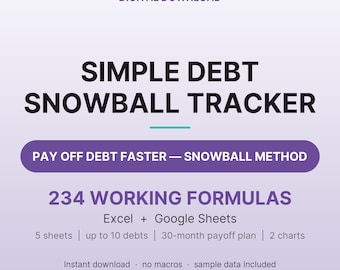 Simple Debt Snowball Tracker Excel & Google Sheets Debt Payoff Tracker Spreadsheet Pay Off Debt Planner Budget Template Digital Download