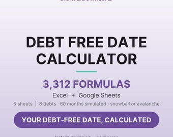 Debt Free Date Calculator | Debt Snowball Spreadsheet for Excel and Google Sheets | 60 Month Debt Payoff Tracker and Timeline