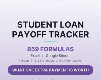 Student Loan Payoff Tracker Excel & Google Sheets | Student Loan Payoff Spreadsheet, Debt Payoff Planner Extra Payment Calculator