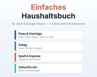 Einfaches Haushaltsbuch Excel & Google Sheets | 4 Töpfe statt 30 Kategorien | Deutsch, in Euro, in 5 Minuten startklar