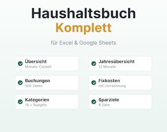 Haushaltsbuch Excel & Google Sheets | Komplett auf Deutsch, alles in Euro | Fixkosten, Sparziele, Jahresübersicht | Download
