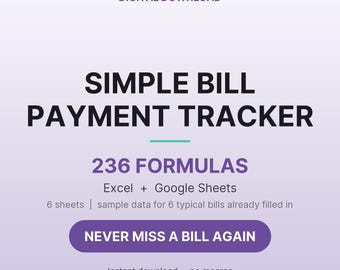 Expense Tracker Google Sheets | Bill Tracker Spreadsheet Printable, Monthly Bill Organizer Template | Excel Digital Download