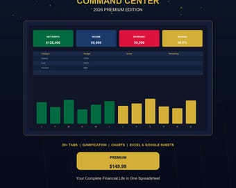 2026 Budget Spreadsheet | Financial Command Center | Excel & Google Sheets