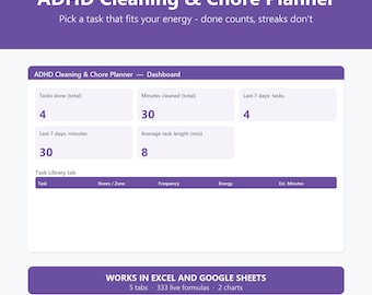 Cleaning Schedule ADHD Google Sheets | Cleaning Schedule Template Printable, Chore Chart by Energy Level | Excel Digital Download