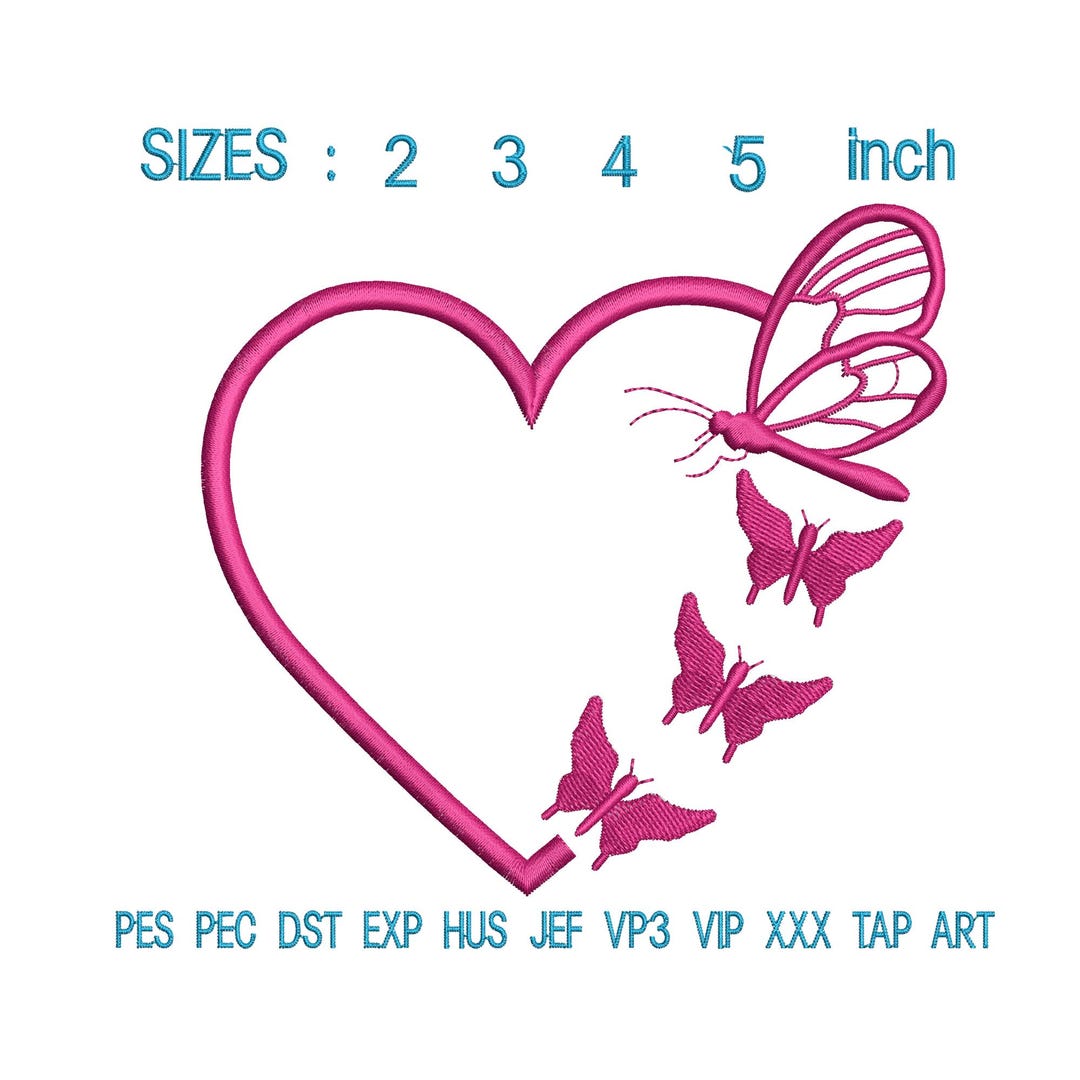 Butterfly Heart Embroidery Design | Valentine Stitch (instant Download ...