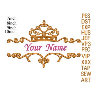 Delad monogramkronram | Broderidesign med barock blommig kant | Anpassad namnfil | 18,5 cm