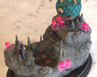Hand Painted Classic Beholder vs Wizard Miniatures with Underdark Diorama Base