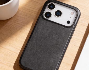 Personalized Full Grain Leather iPhone 17 Case, MagSafe Compatible, Custom Engraved