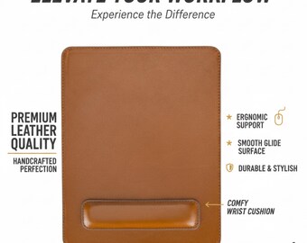 Personalized Leather Mouse Pad with Wrist Rest, Luxury Desk Accessory, Custom Embossed Mousepad for Office or Gaming Setup