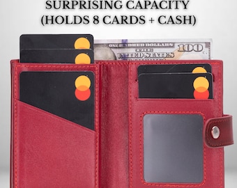 Personalized AirTag Wallet, Custom Leather Mens Wallet with Zipper, Engraved RFID Pop Up Card Holder, Minimalist Wallet Gift for Him