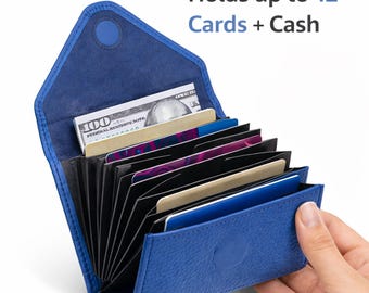 Personalisierter Lederkartenhalter, schlankes Akkordeonkarten-Portemonnaie, individuell graviertes Brieftaschengeschenk für Männer und Frauen