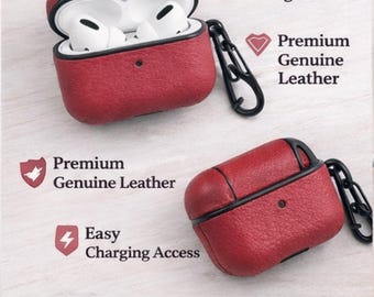 Genuine Leather AirPods Pro Case with Hook and Charging Access