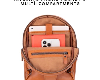 Genuine Leather Custom Crossbody Bag, Multi Pocket Shoulder Purse, Adjustable Strap Leather Handbag, Secure Travel Leather Bag Phone Slot