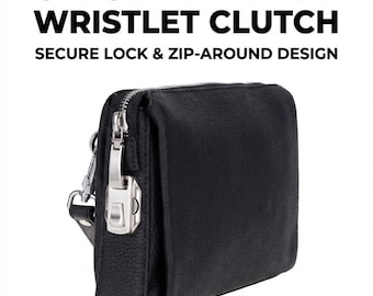 Personalized Genuine Leather Wristlet Clutch, Custom Men's Organizer Wallet, Engraved Large Capacity Phone Bag with Secure Lock