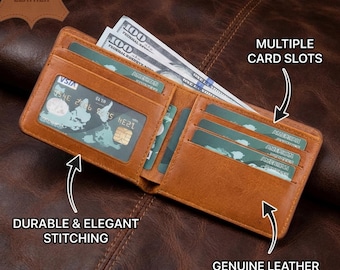 Personalized Men Wallet, Custom Leather Bifold, Engraved Wallet  Men, Handmade Billfold, Monogrammed Gift Wallet Dad